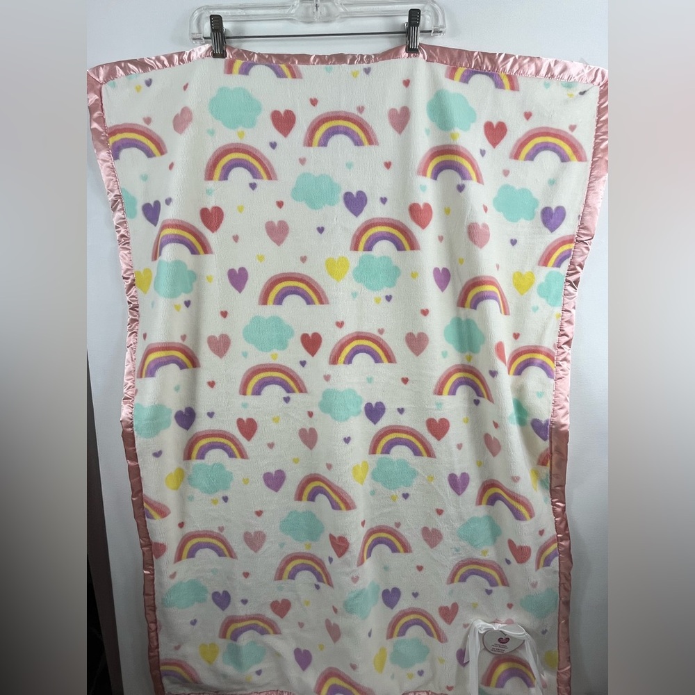 Parent's Choice Reversible Plush Security Blanket 30”x 40” Hearts Rainbows NWT